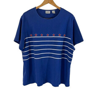 Classic Elements Patriotic 4th Of July Holiday Top Plus 24/26W Embroidered Stars